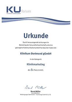 KU Award 2015: Klinikum Dortmund erreicht 3. Platz für herausragende Leistungen im Klinikmarketing