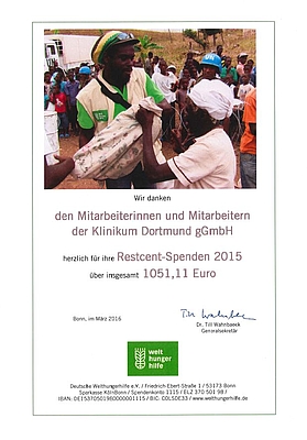 Aktion Restcent: Klinikum-Beschäftigte spenden 1051,11 Euro an Deutsche Welthungerhilfe e. V.